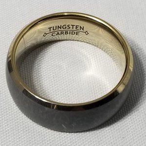 Tungsten Carbide Ring Brushed Gray Yellow Gold